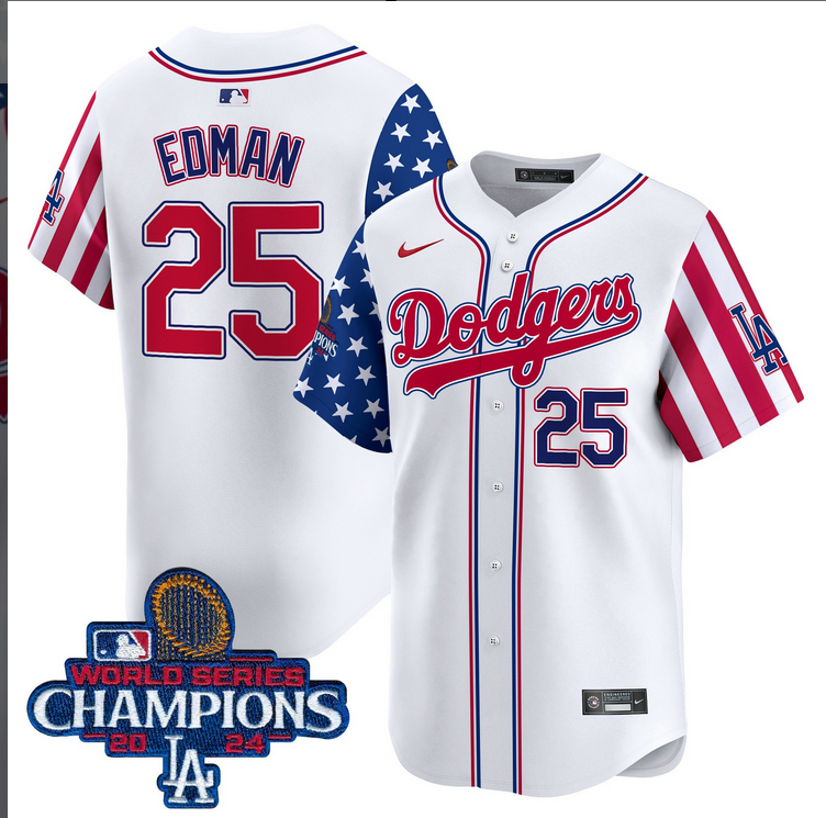 Men MLB Los Angeles Dodgers #25 Edman American Style white 2024 World Series Champions  Limited Jersey